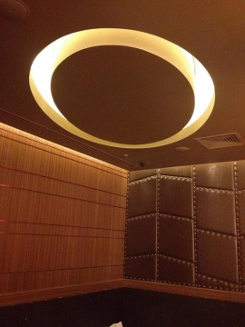 Elliptical Plasterboard Bulkhead feature in Corner Lounge