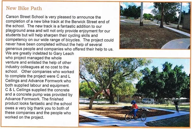 Carson Street School – New Bike Path 2014